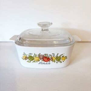 70s Spice of Life Corning Ware A-1-B Casserole Dish Pyrex Lid L' Echalote 1Qt